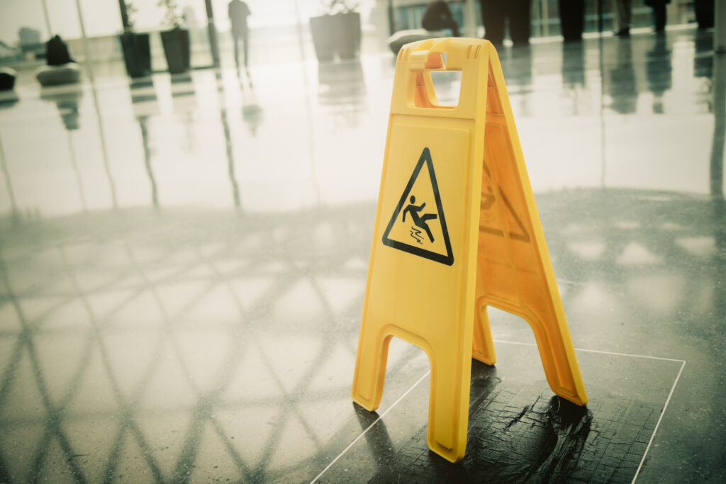 slip and fall sign for a slip and fall lawyer case
