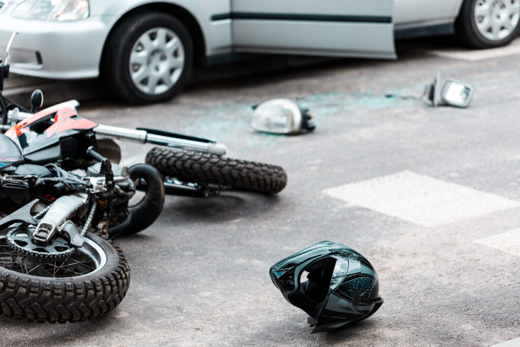 Motorcycle accident scene with a potential for a motorcycle accident claim
