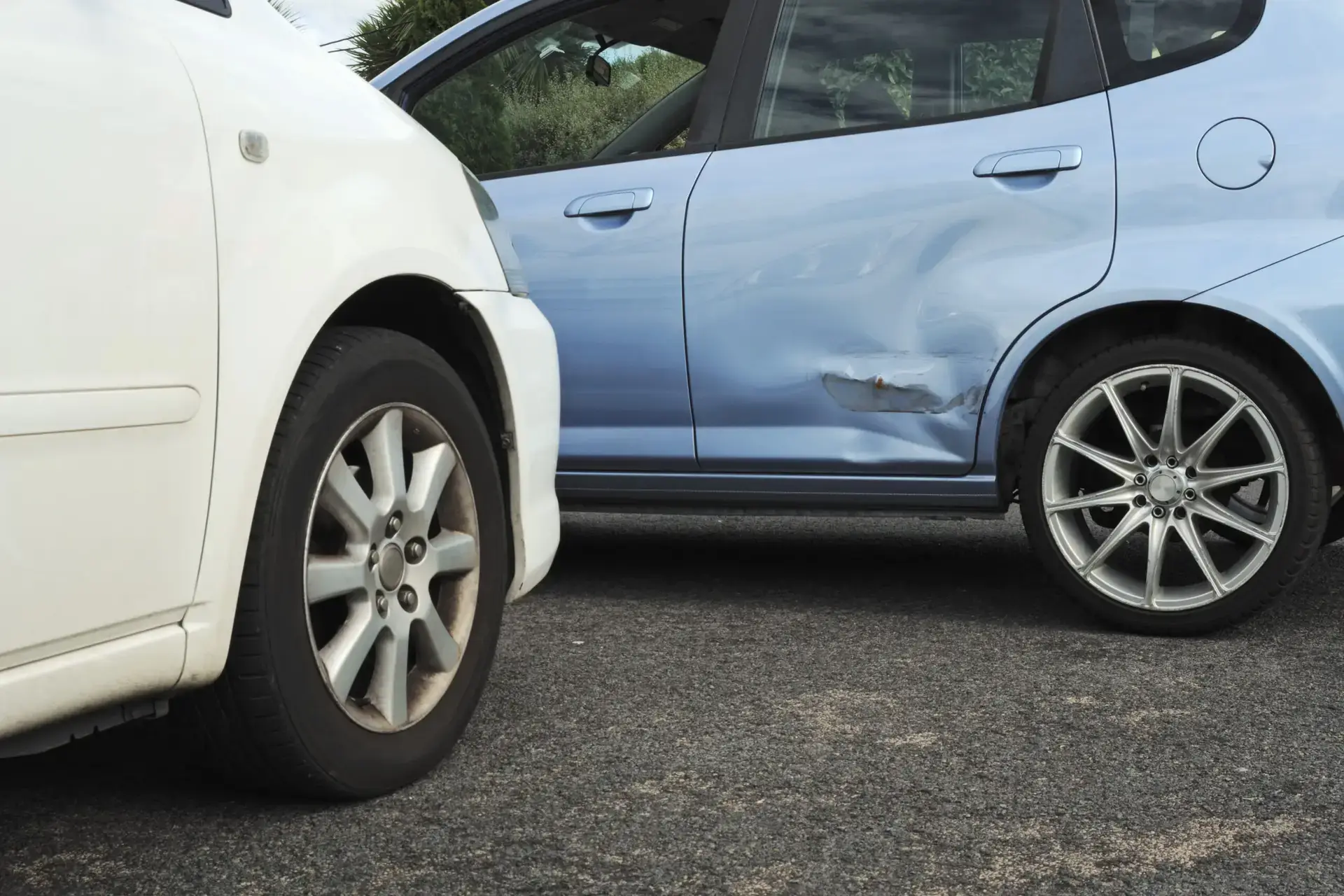 a close-up view of a t-bone, or side impact collision.