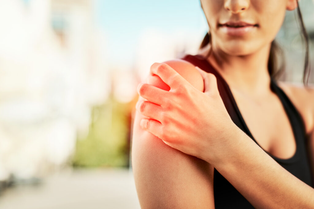 woman with shoulder pain after a car accident