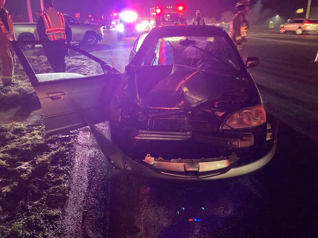 A damaged vehicle on the side of the road after an accident in Virginia.