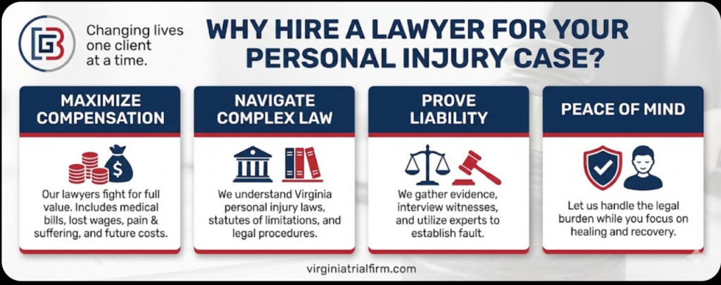Infograph on reasons why someone should hire an attorney for their personal injury case. 